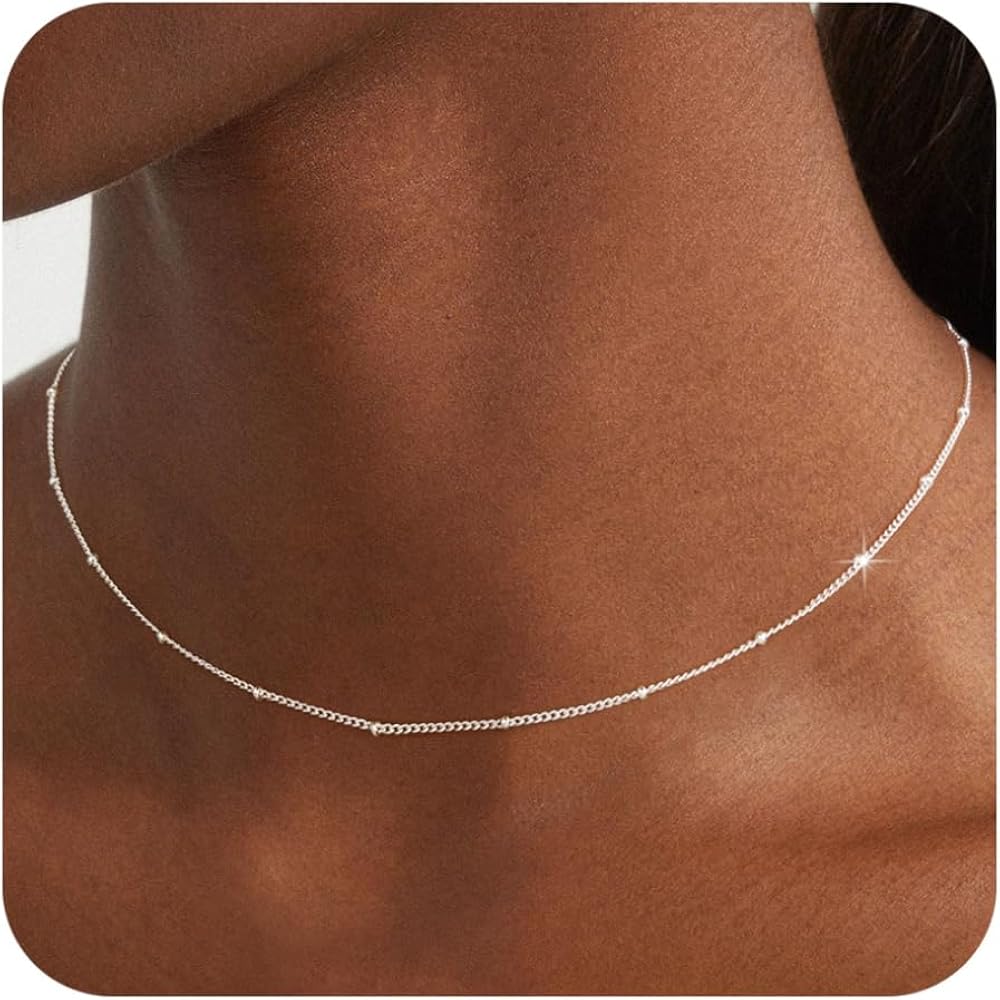 Beriso Shining Silver Plated Satellite Choker Necklace Sparkle Dot
